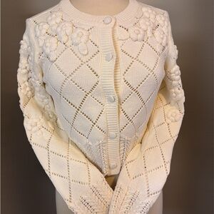 Caroline Constas Cream Floral Knit Cardigan